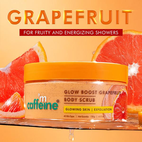 mCaffeine Glow Boost Grapefruit Body Scrub - Tan Removal, AHAs Lactic and Glycolic Acid, Vit C Rich 175 gm - Scrubs & Exfoliants