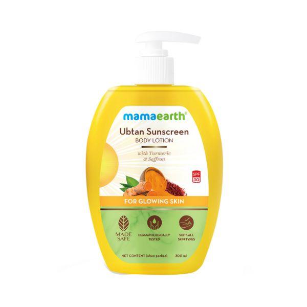 Mamaearth Ubtan Sunscreen Body Lotion SPF 30 with Turmeric & Saffron for Glowing Skin 300 ml