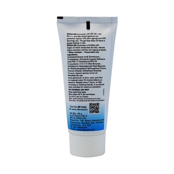 Rivela SPF 30+ PA+++ Sunscreen Gel 60gm - Dry Skin-Emo