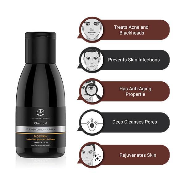The Man Company Charcoal Face Wash - Ylang-Ylang & Argan 100 ml - Face Wash & Cleansers