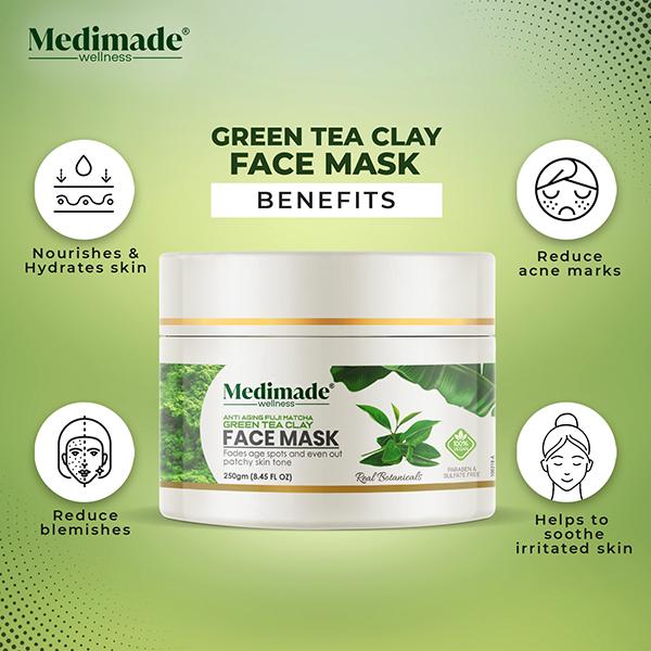 Medimade Anti Aging Fuji Matcha Green Tea Clay Face Mask 250 gm - Face Packs