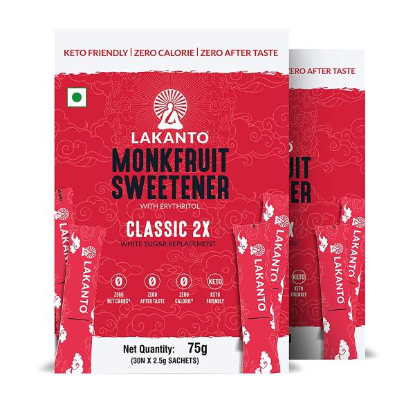 Netmeds | Lakanto Monkfruit Sweetener Sachets - Classic 2X (30's X 2.5 g)(Pack Of 2) 1's