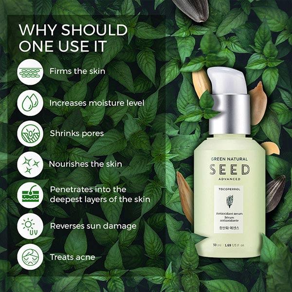 Netmeds | The Face Shop Green Natural Seed Advanced Antioxidant Face Serum - Tocoperrol 50 Ml