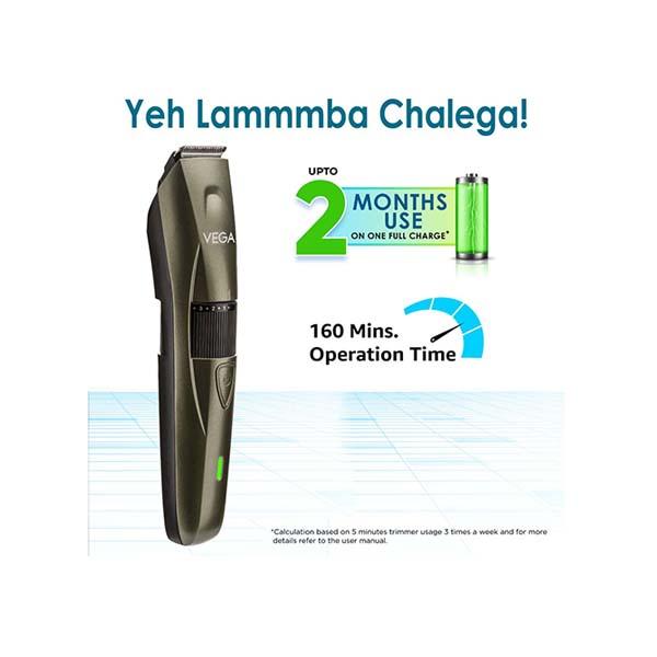 Vega P1 Battery Powered Beard Trimmer for Men with 160 Mins Runtime & 40 Length Settings, (VHTH-25) Green 1'S - Trimmers