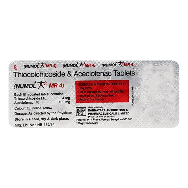 Numol MR 4mg Tablet 10'S - Muscle Cramps/Spasticity-Mus