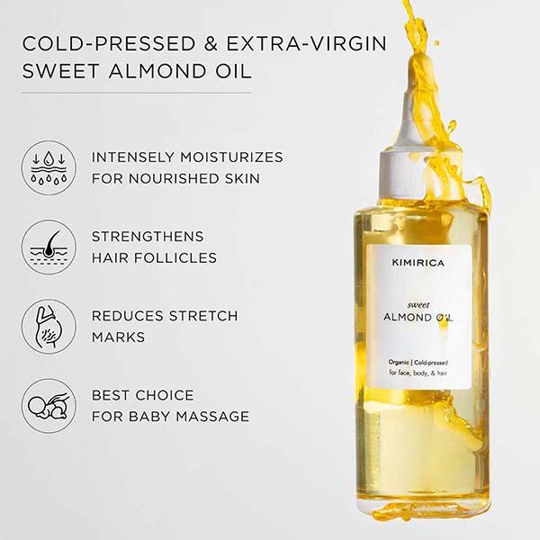 Kimirica 100% Pure Cold-Pressed Extra Virgin Sweet Almond Oil for Healthy Hair Glowing Skin 100 ml - Hair Oils
