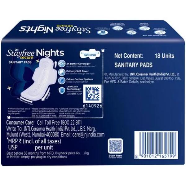 Stayfree Secure Nights Cottony Comfort XXL Pads 18's - Sanitary Napkins