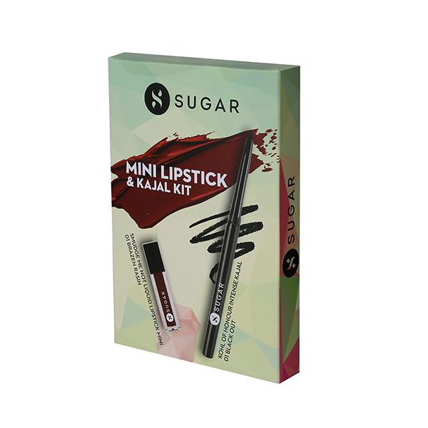 SUGAR Cosmetics Kohl Of Honour Intense Kajal 01 Black Out (Black)+Smudge Me Not Liquid Mini Lipstick - 01 Brazen Raisin 50 gm - Lipsticks