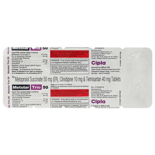 METOLAR TRIO 50 Tablet 10's - Hypertension-Ana