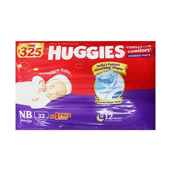Netmeds | Huggies Complete Comfort Wonder Diaper Pants (NB) 32's + 4 Free