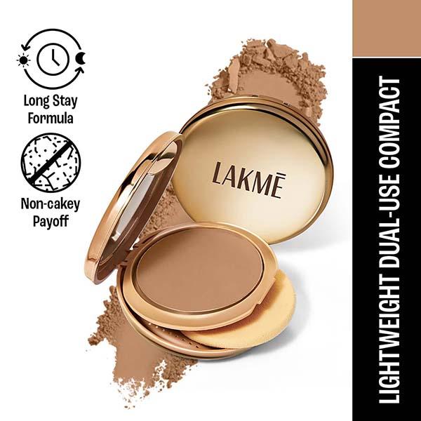 Lakme 9to5 Unreal Dual Cover Pressed Powder, 2 In 1 Compact + Foundation, 34 Almond, 9 gm - Compact Powder