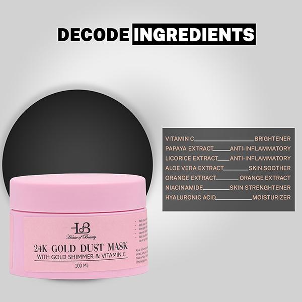 House of Beauty 24K Real Gold Dust Face Mask-Bridal Party Instant Glow with Niacin& Vit-C 100ml - Face Mask