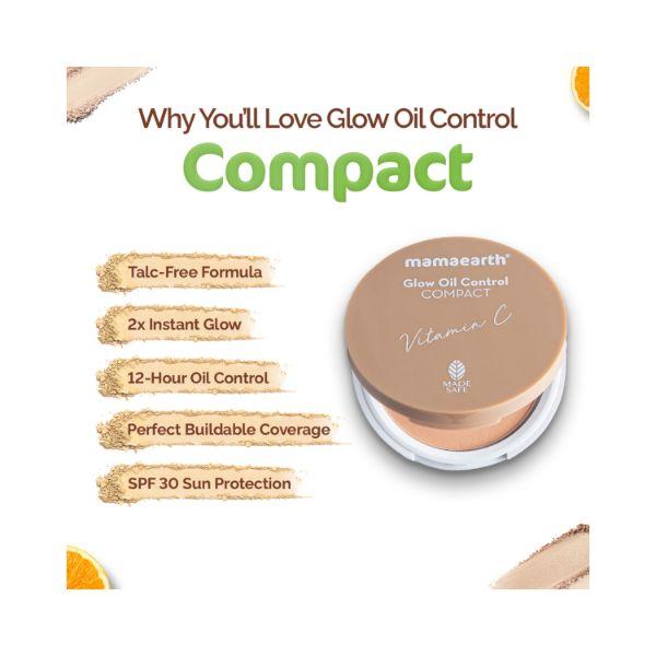 Mamaearth Glow Oil Control Compact SPF 30 with Vitamin C & Turmeric for 2X Instant Glow 04 Almond Glow 9 gm - Compact Powder
