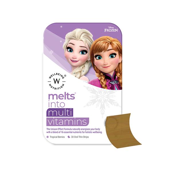 Wellbeing Nutrition Frozen Elsa and Anna Melts Kids Organic Multivitamin with Vitamin A B-Complex C D (30 Strips)
