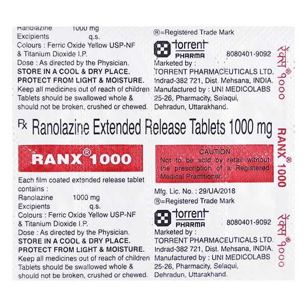 Ranx 1000 Tablet 10'S - Angina