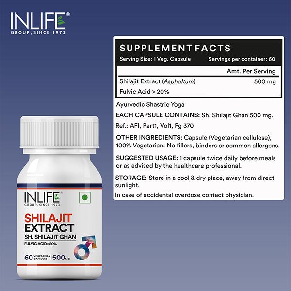 Inlife Shilajit Extract 500 mg Veg Capsule 60's - Sh.Shilajit Ghan - Sexual Care