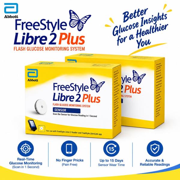 Netmeds | FreeStyle Libre 2 Plus Continous Glucose Monitoring System Sensor Device (Pack of 2)