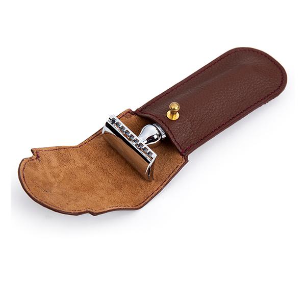 Pink Woolf Genuine Leather Razor Cover - Dark Brown - Shavers
