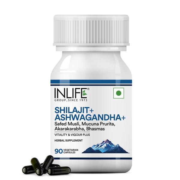 Netmeds | Inlife Shilajit+ Ashwagandha+ Vegetarian Capsules 90's