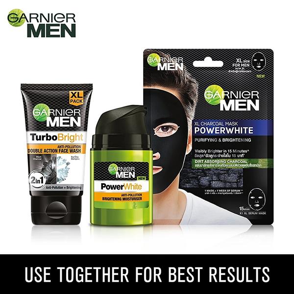 Garnier Men Turbo Bright 2 In 1 Anti Pollution Double Action Black Charcoal Vitamin C Face Wash 150gm - Face Washes