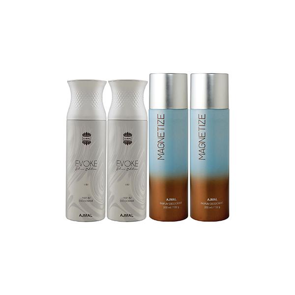 Ajmal 2 Evoke Silver Edition For Him And 2 Magnetize Deodorants Pack of 4 200 ml - Deodorants/Roll-Ons