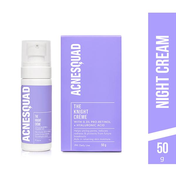 Acne Squad Knight Creme with 0.3% Pro-Retinol + Hyaluronic Acid 50 gm - Night Cream