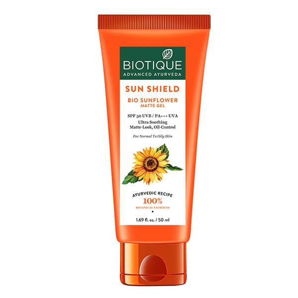 Netmeds | Biotique Sun Shield Sunflower UVB SPF 50+/ UVA PA+++ Matte Look Sunscreen 50ml