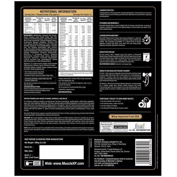 MuscleXP Weight Gainer Powder - Double Chocolate Flavour (Pack of 2 x 1 kg) - Weight Gain