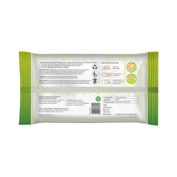 BodyGuard Premium Baby Wet Wipes with Aloe Vera Extract (Pack of 2 x 72's) - Diapers & Wipes