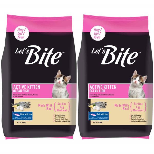 Netmeds | Let's Bite Active Kitten Cat Food Ocean Fish 400 gm (Buy 1 Get 1 Free) 800 gm