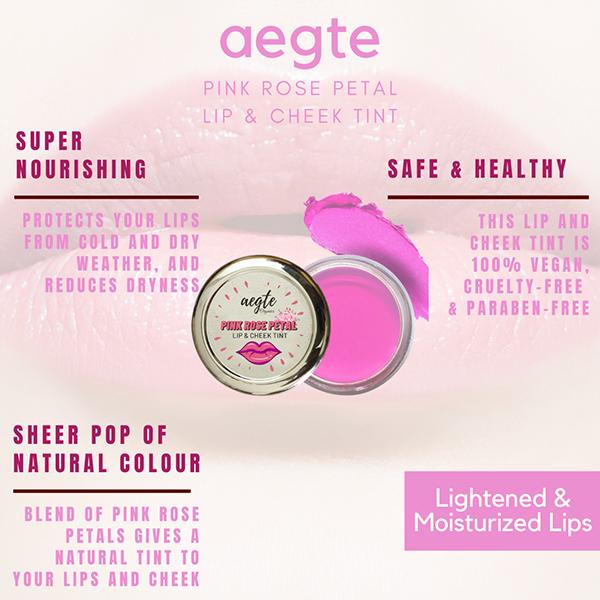 Aegte Rose Petal Lip & Cheek Tint Balm (Baby Pink) 15 gm - Lip Stains & Tints
