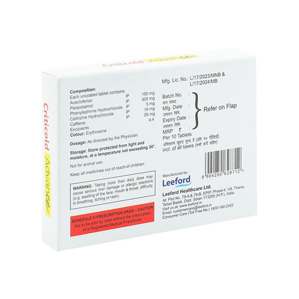 CRITICOLD ADVANCE Tablet 10's - Cough And Cold-Ant