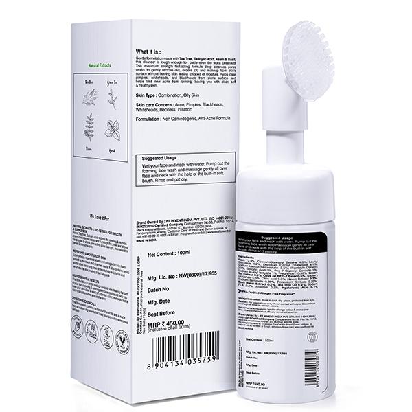 Soulflower Acne Free Tea Tree Cleansing Face Wash with Salicylic Acid 2%, Neem & Basil 100 ml - Scrubs & Exfoliants