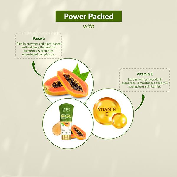 Lotus Botanicals Papaya & Vitamin E Face Scrub, For Instant Glow, For All Skin Types 100 gm - Scrubs & Exfoliants