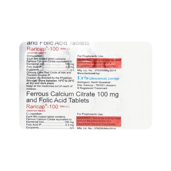 Raricap 100mg Tablet 10'S - Iron Supplement/Anaemia-Vma