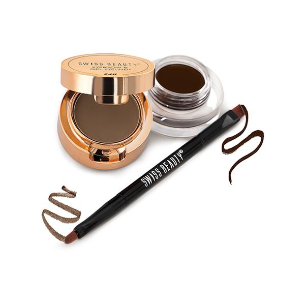 Netmeds | Swiss Beauty 2-In-1 Eyebrow & Gel Eyeliner - Brown 7 gm