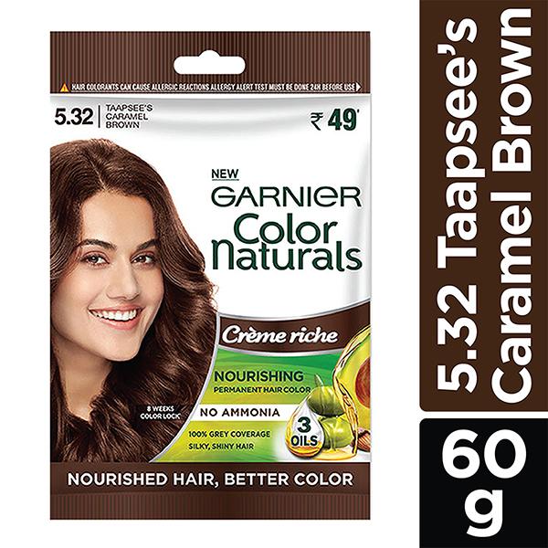 Garnier Color Naturals Creme Riche Sachet, Shade 5.32, Taapsee's Caramel Brown 60 gm - Crème