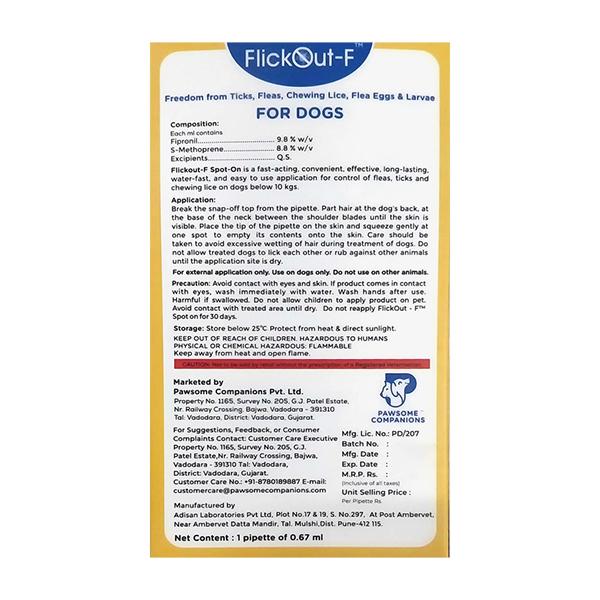 FLICKOUT F SPOT ON (VET) FOR DOGS 0-10KG Liquid 0.67ml - General-P