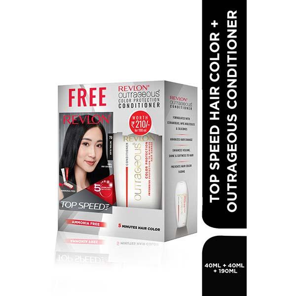 Netmeds | Revlon Top Speed Hair Color For Woman - Natural Black 70 with Outrageous Conditioner 270 ml