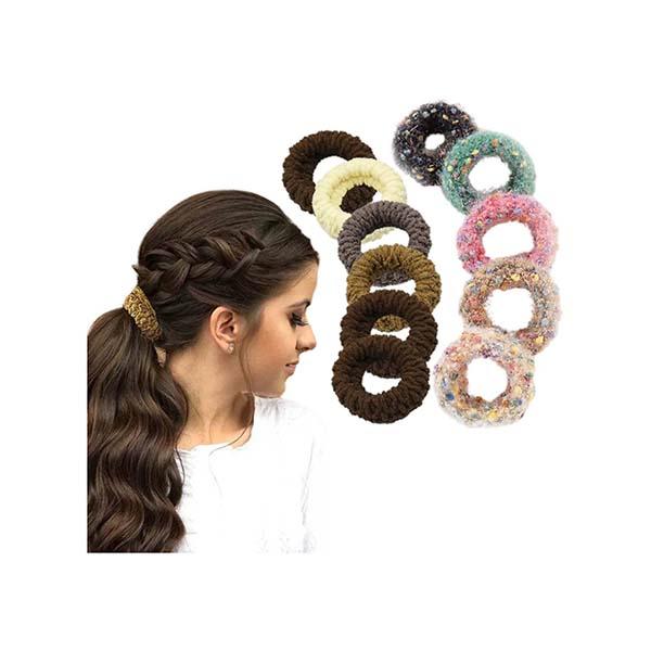 Netmeds | Majestique Multi Designs Cotton Stretchable Hair Rubber Band Ponytail Holder Hair Scrunchies - Multicolor 11's