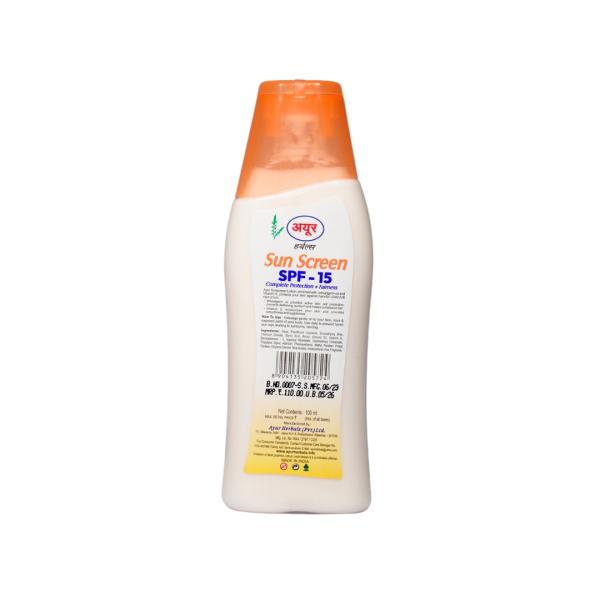 Ayur Herbals Sun Screen SPF 15 UVA/UVB Protection Lotion 100 ml - Personal Care (Ayush)