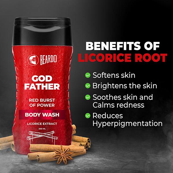 Beardo Godfather Red Burst of Power Body Wash for Men Licorice Extract 200ml - Shower Gels & Body Wash