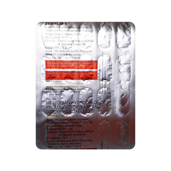 Zoryl M 1mg Tablet 20'S - Diabetes-Ant