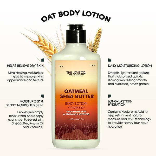 The Love Co. Oatmeal & Shea Body Lotion - Daily Skin Moisture for Men and Women - Intense Hydration for Dry Skin 250 ml - Creams/Oils/Lotions