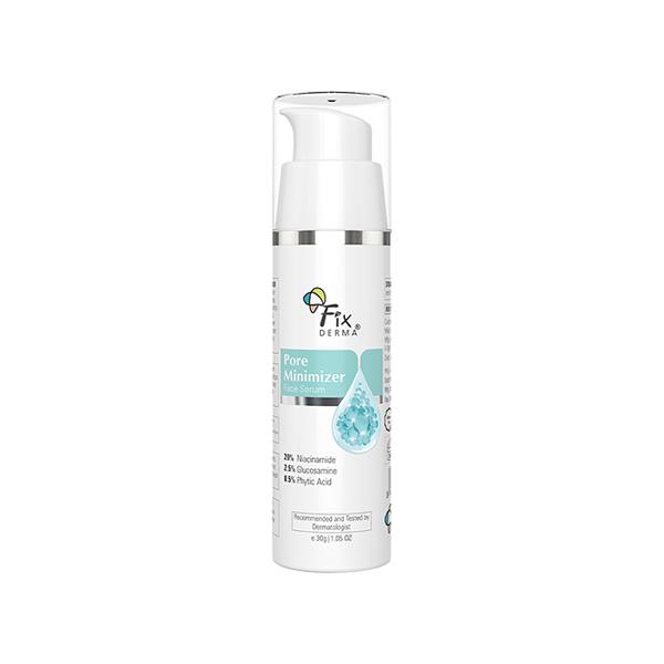 Netmeds | Fixderma Pore Minimizer Serum with 20% Niacinamide 2.5% Glucosamine and Hyaluronic Acid Men and Women 30 gm
