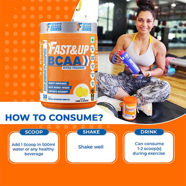 Fast&Up BCAA Supplement Powder - Lime & Lemon Flavour 450 gm - Bcaa Supplements