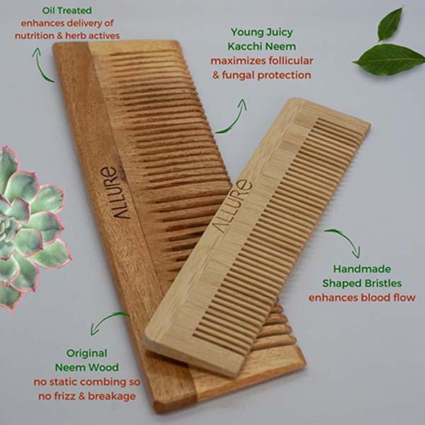 Allure Wooden Neem Comb (CB-01+CR-01) 1's - Hair Combs
