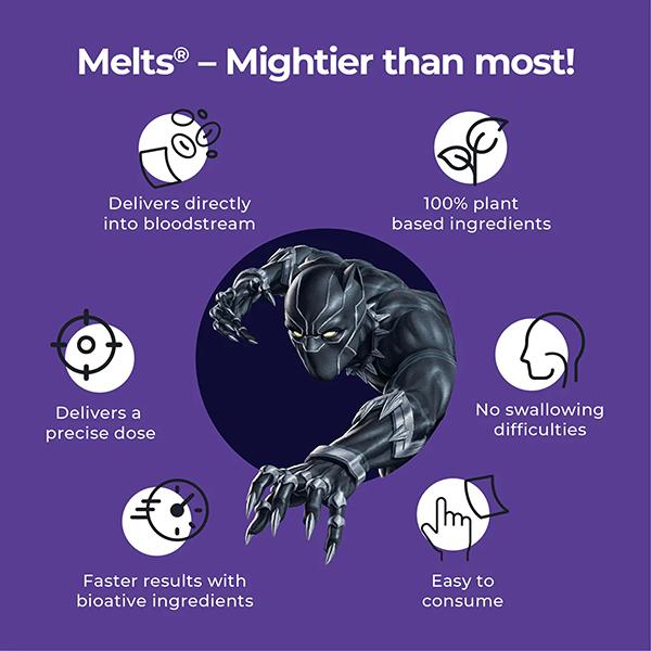 Wellbeing Nutrition Marvel Black Panther Melts Kids Advanced Immunity with Clinically Proven Vitamin C Zinc and D3 - 30 Strips - Multi-Vitamins