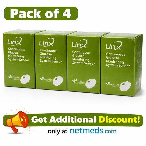 Netmeds | LinX CGM Smart Continous Glucose Monitoring System Sensor (Pack of 4)