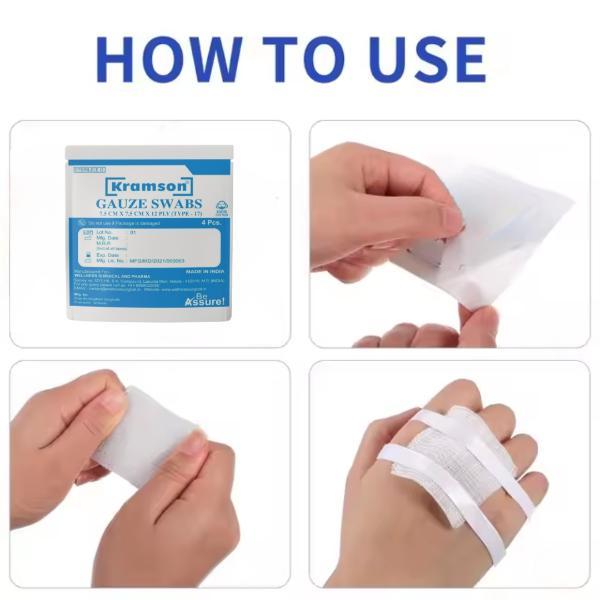Wellness Kramson Gauze Swab (7.5 Cm x7.5 Cm x 12 Ply) 4's - Cotton Wool & Swabs